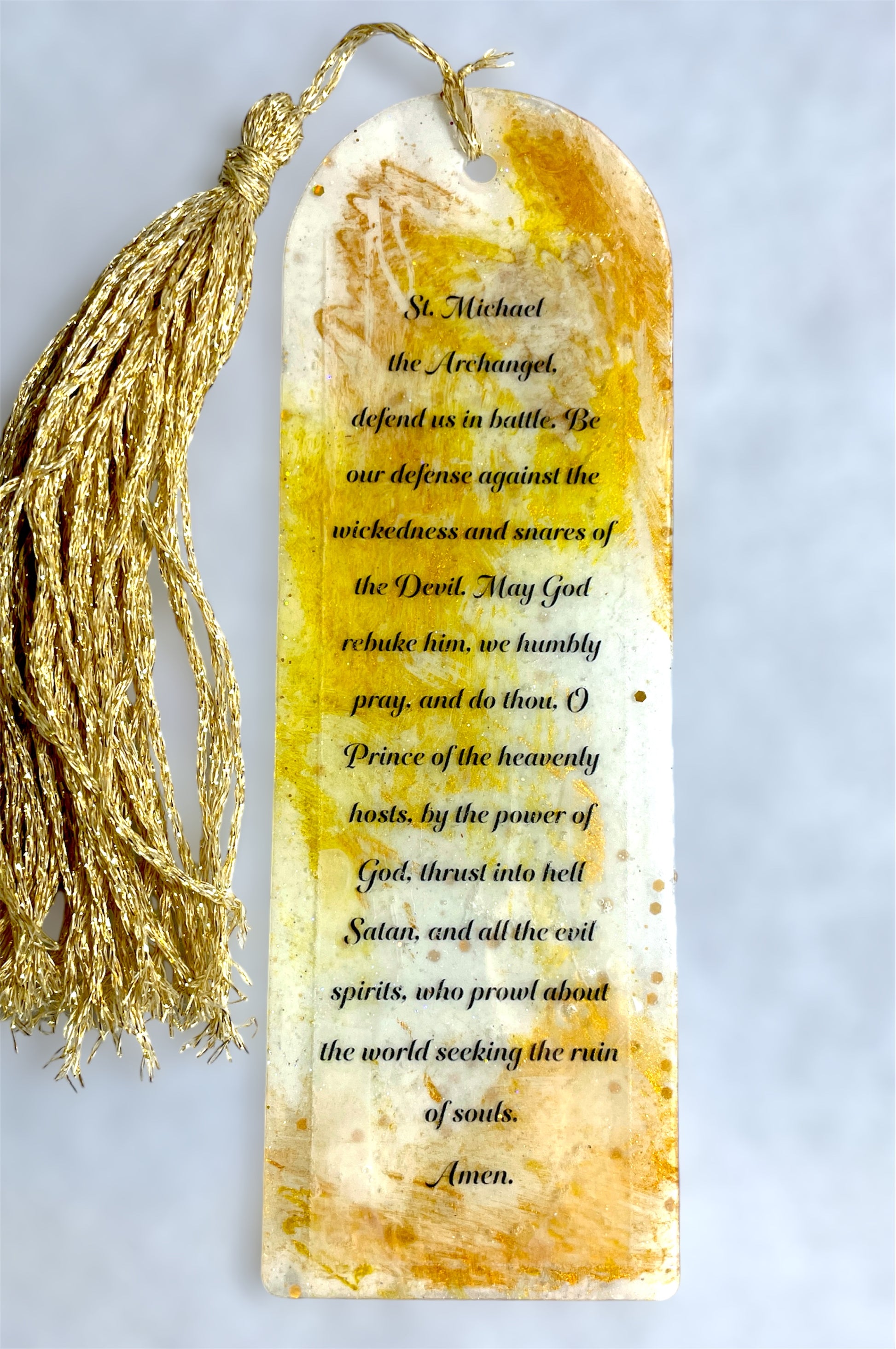 St Michael bookmark archangel bible verse on on the front with tassel