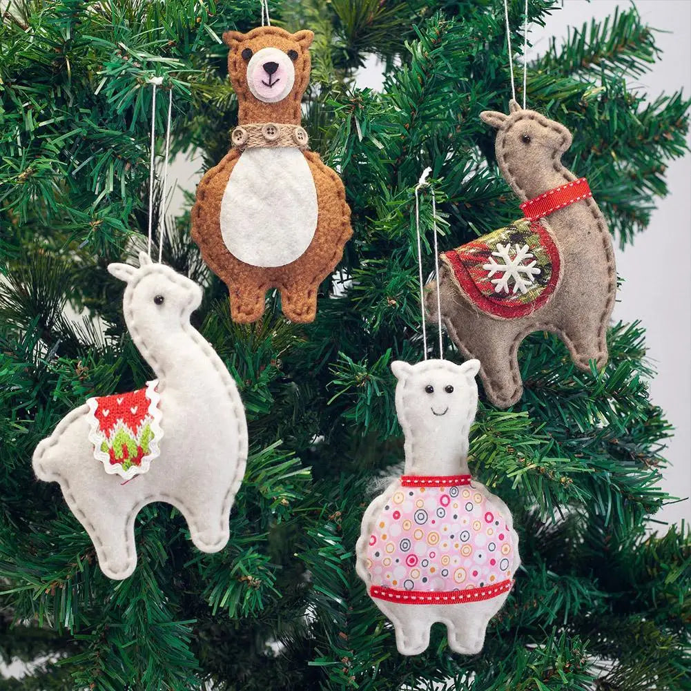 Felt Christmas Alpaca Ornament Set of 4