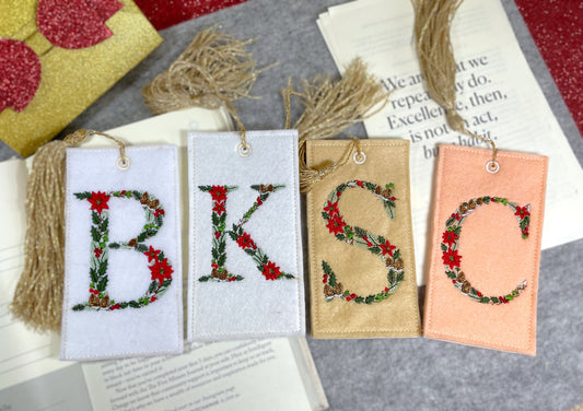 Embroidered Christmas Bookmarks, Personalized Bookmark