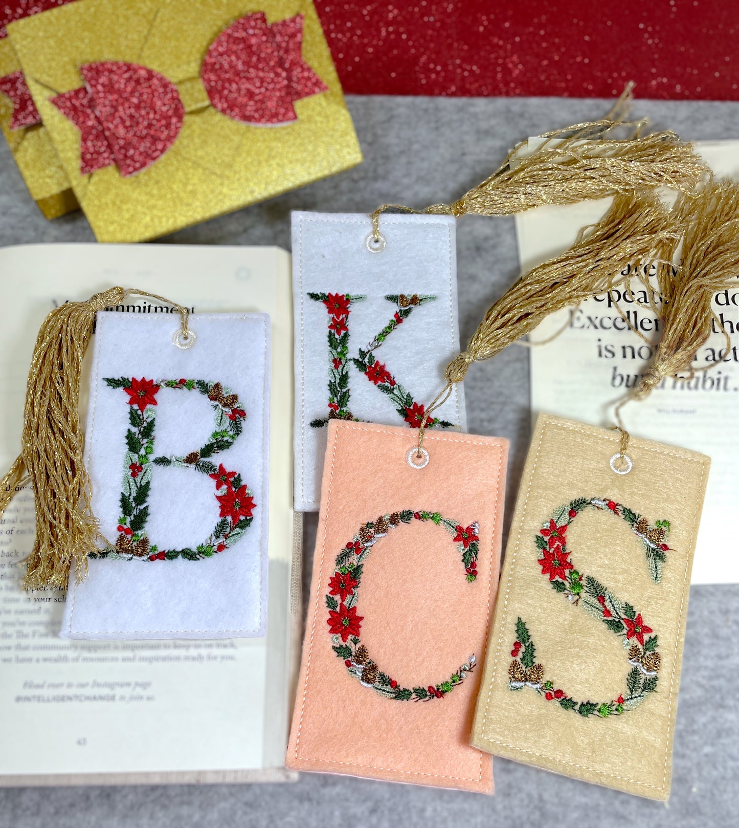 Embroidered Christmas Bookmarks, Personalized Bookmark