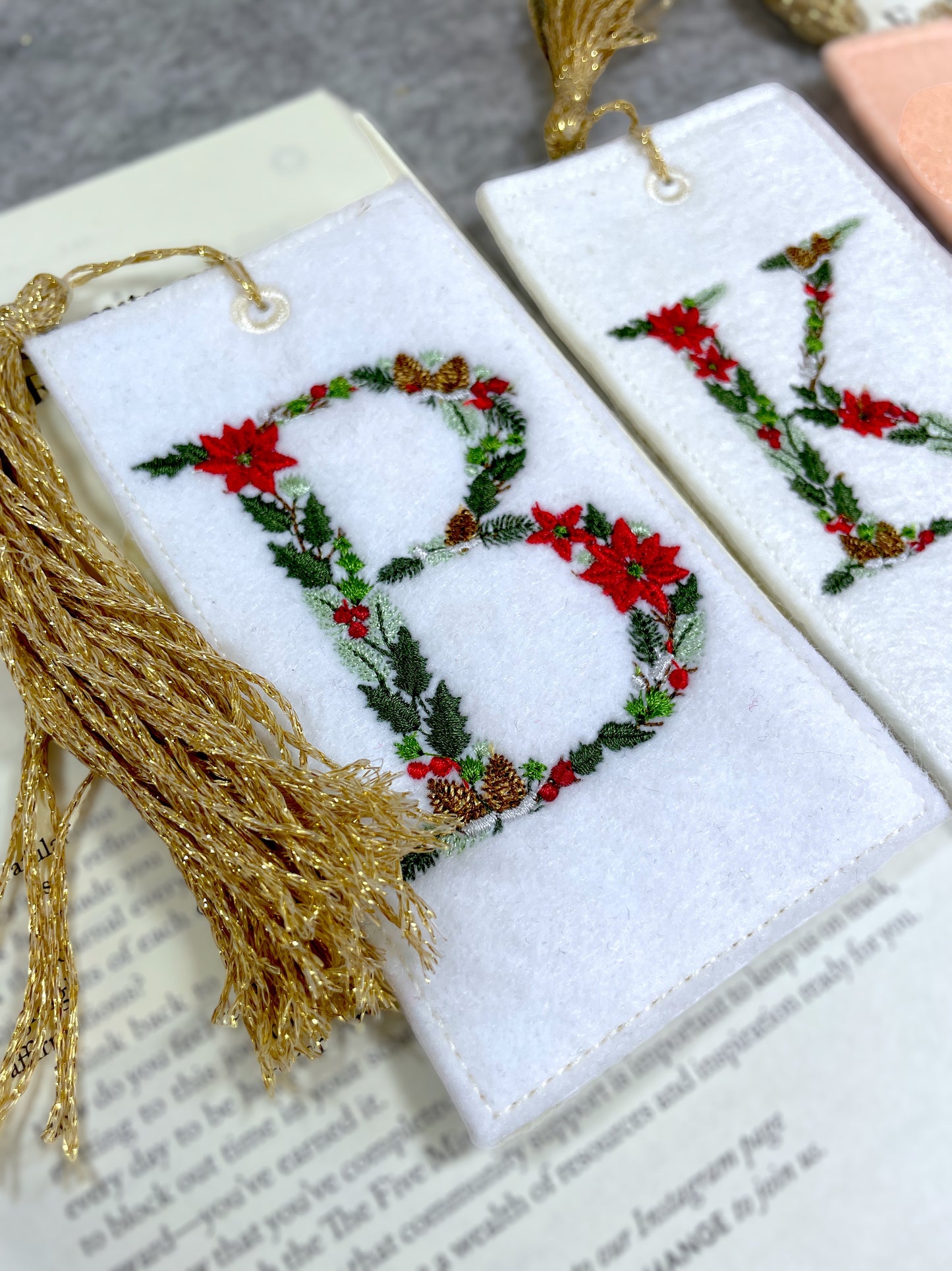 Embroidered Christmas Bookmarks, Personalized Bookmark