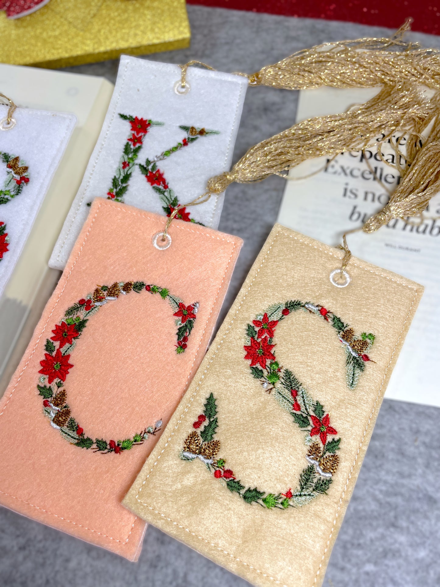Embroidered Christmas Bookmarks, Personalized Bookmark