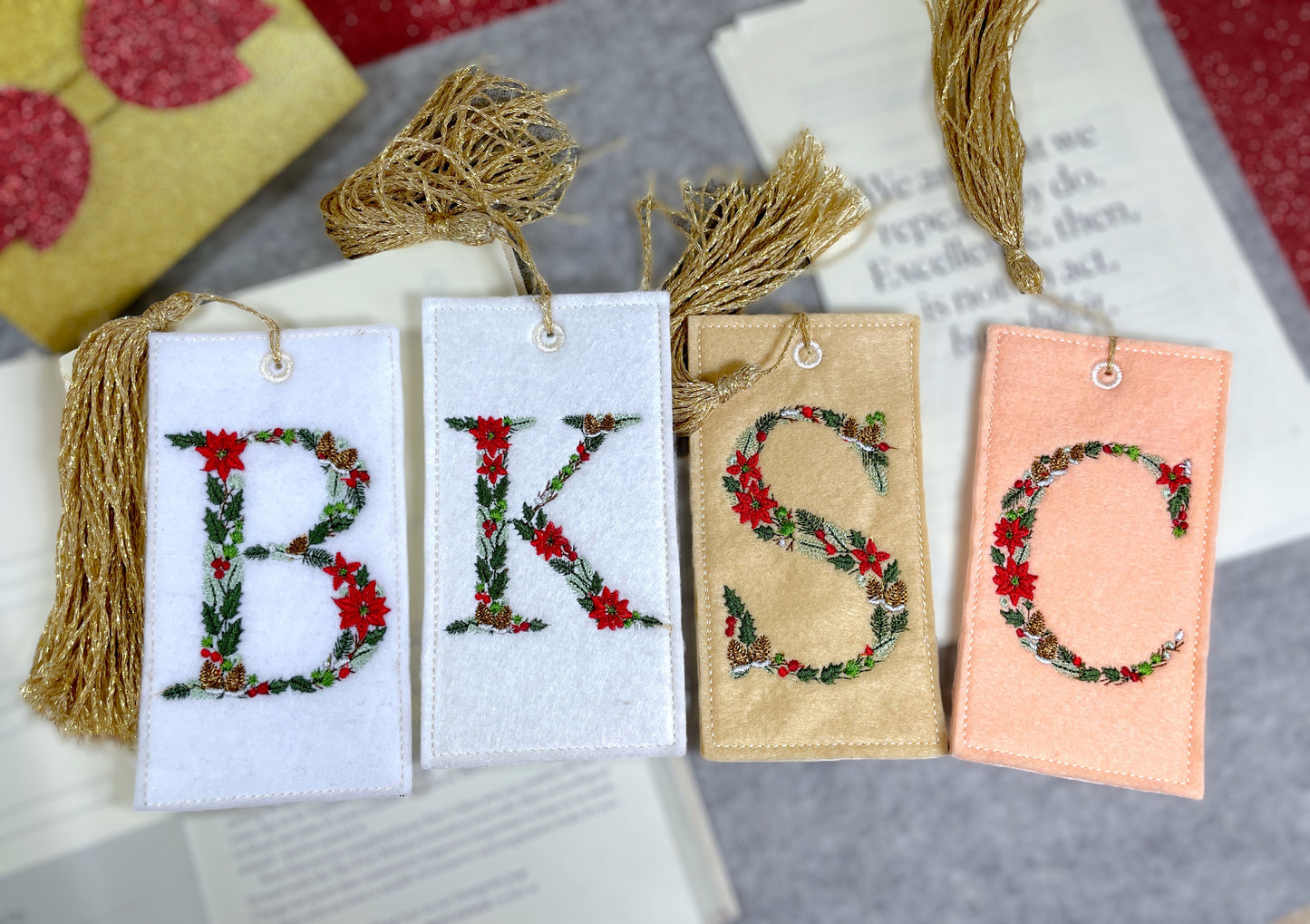 Embroidered Christmas Bookmarks, Personalized Bookmark