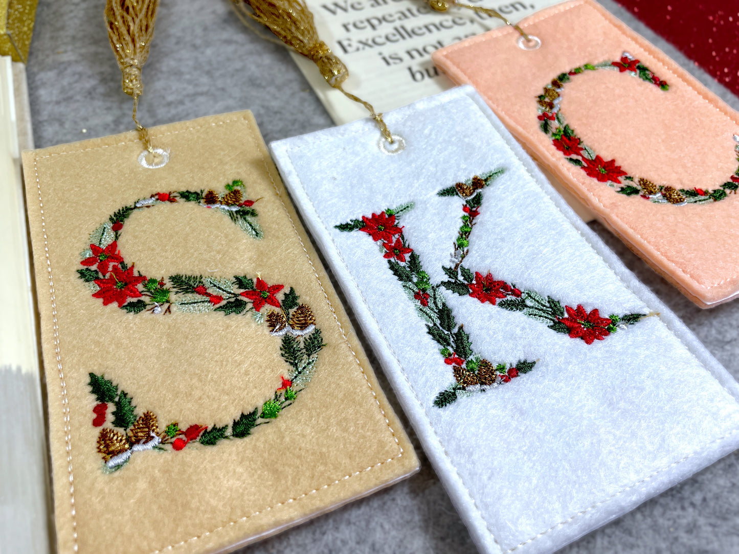 Embroidered Christmas Bookmarks, Personalized Bookmark