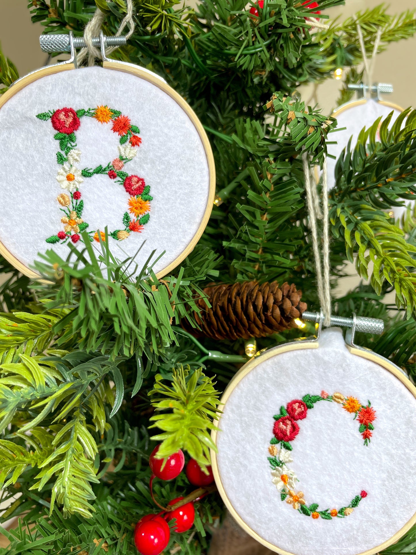 Embroidered Christmas Ornaments, Letter Ornaments