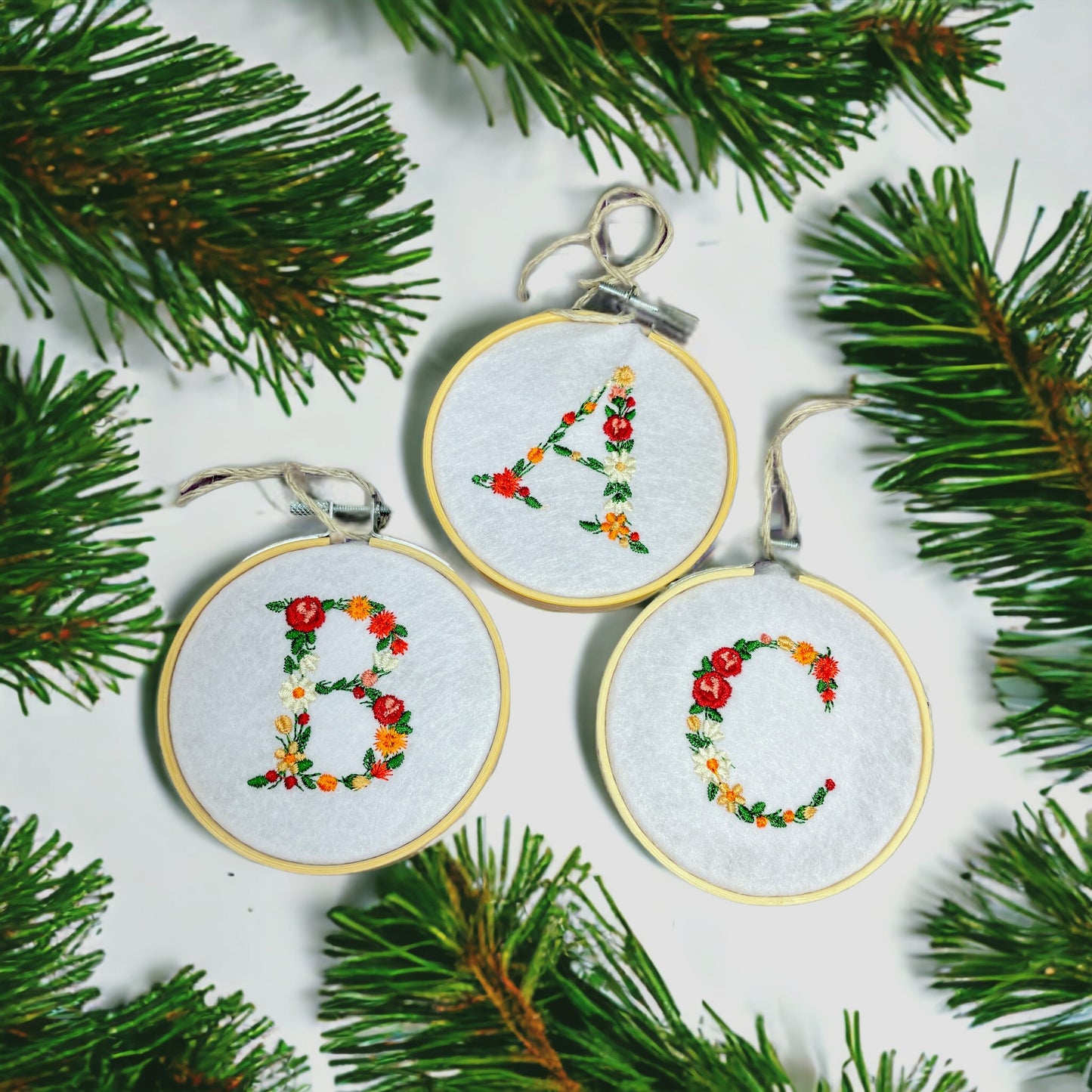 Embroidered Christmas Ornaments, Letter Ornaments