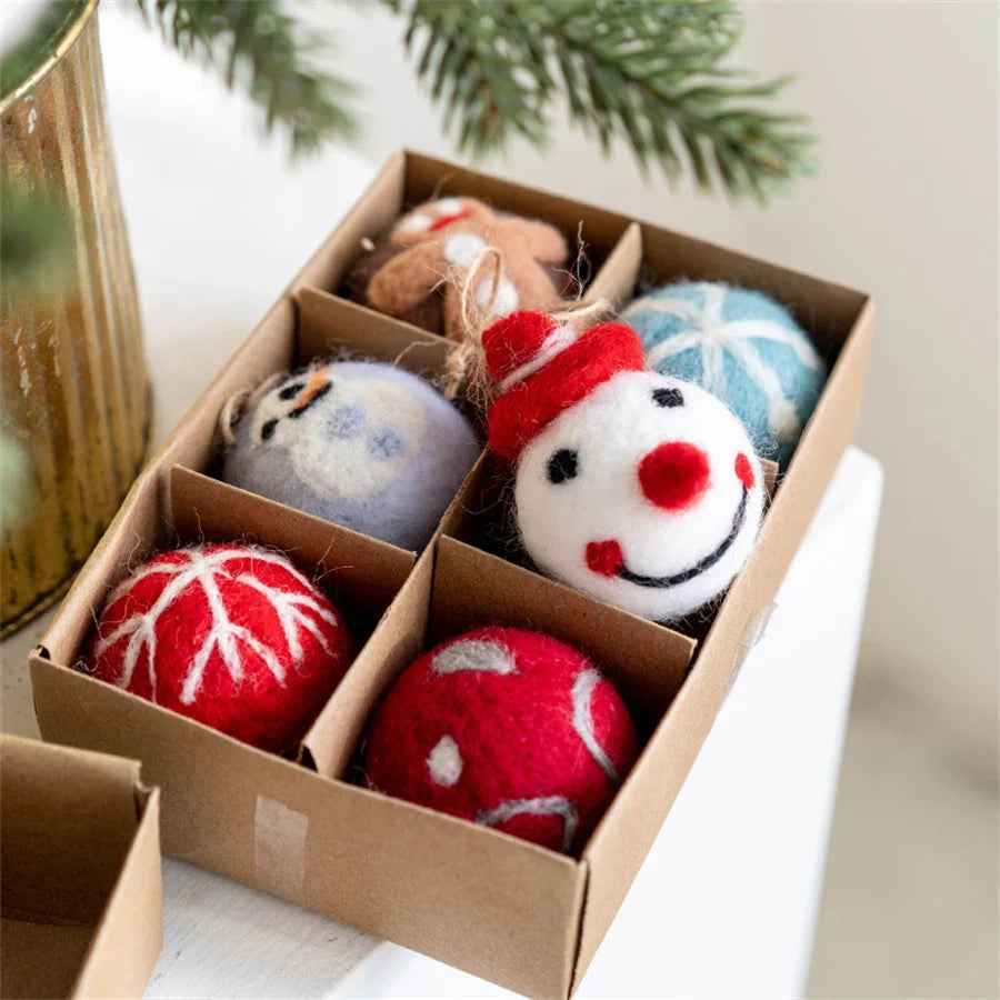 Felt Christmas Tree Ornaments Wool Balls Snowballs