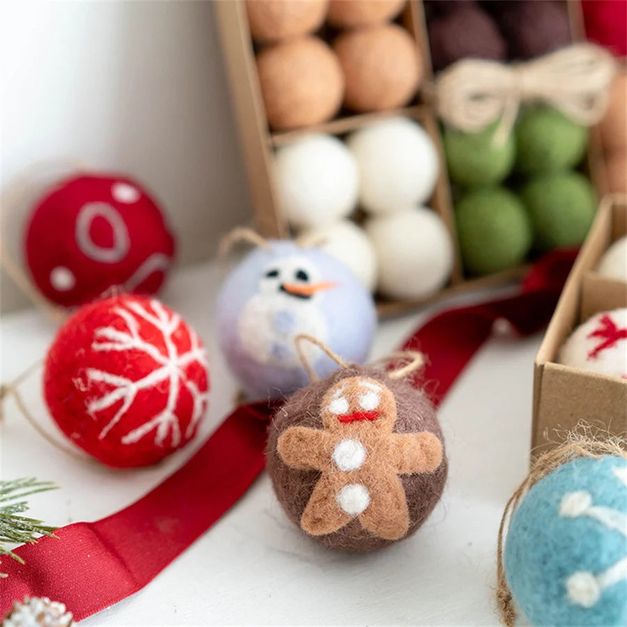 Felt Christmas Tree Ornaments Wool Balls Snowballs