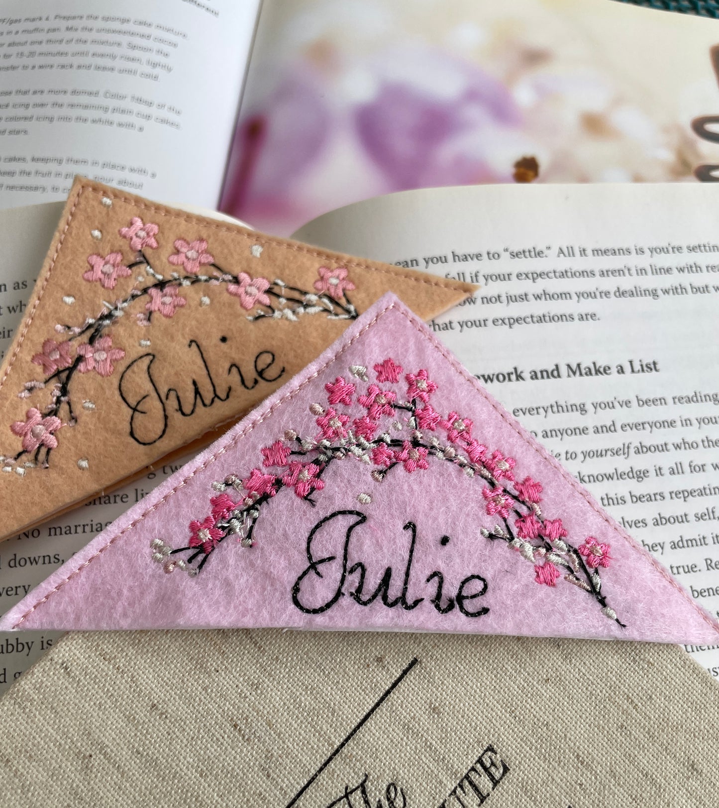 Sakura embroidered felt bookmark