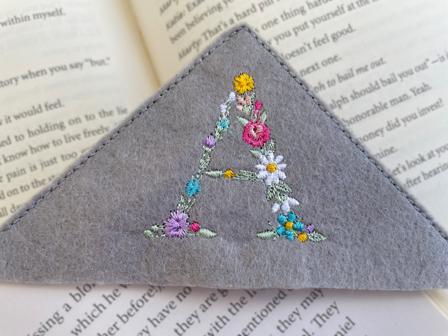 Embroidered Corner Bookmark, Spring Bookmark, Hand Stitched Bookmark