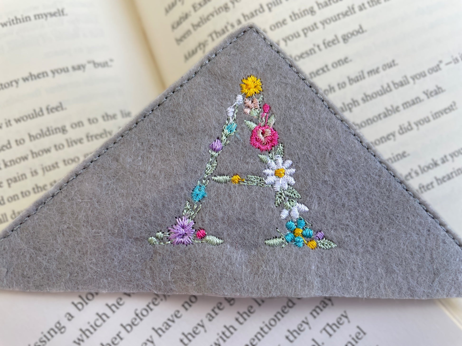 Embroidered Corner Bookmark, Spring Bookmark, Hand Stitched Bookmark