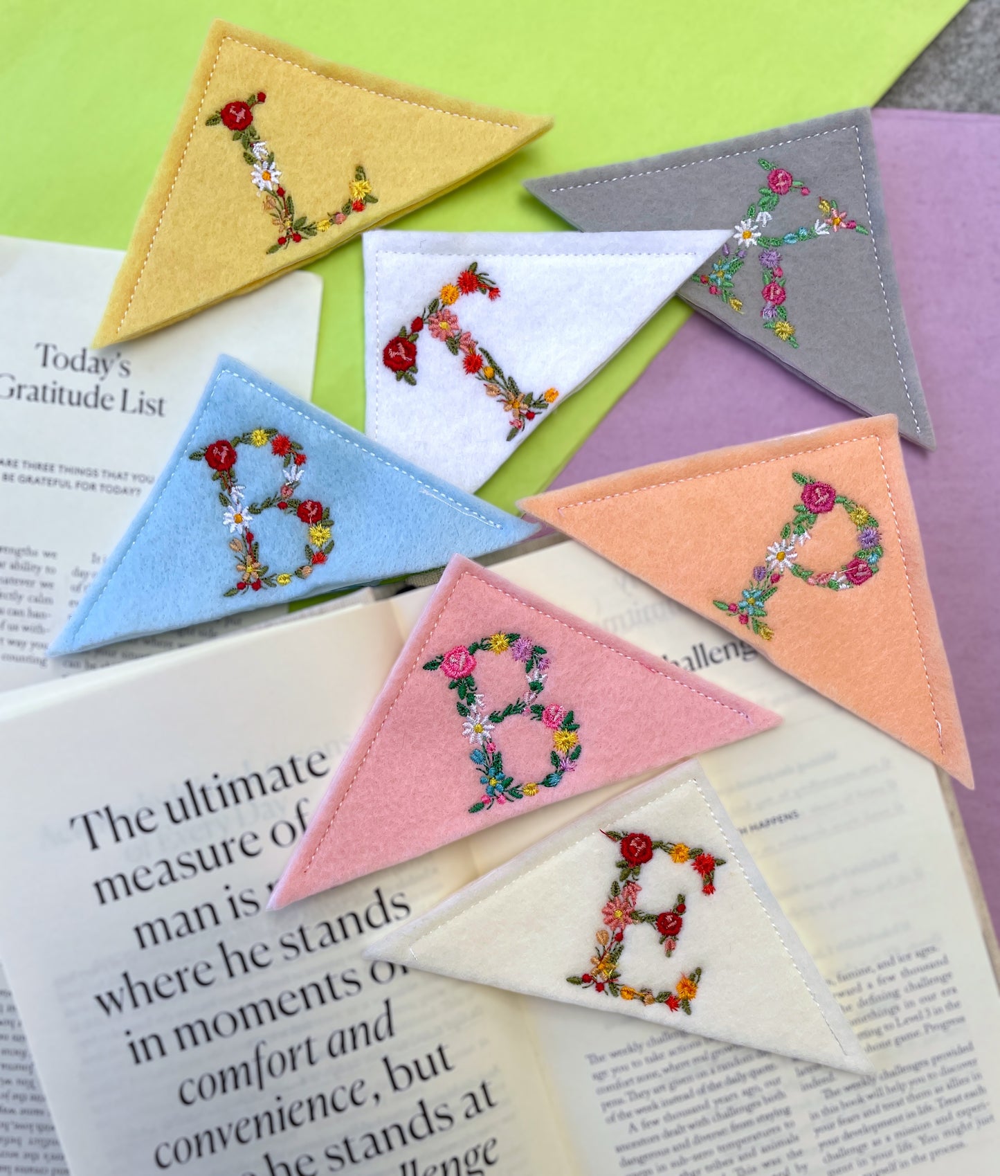 Personalized Embroidered Corner Bookmark Autumn Thread Color Design